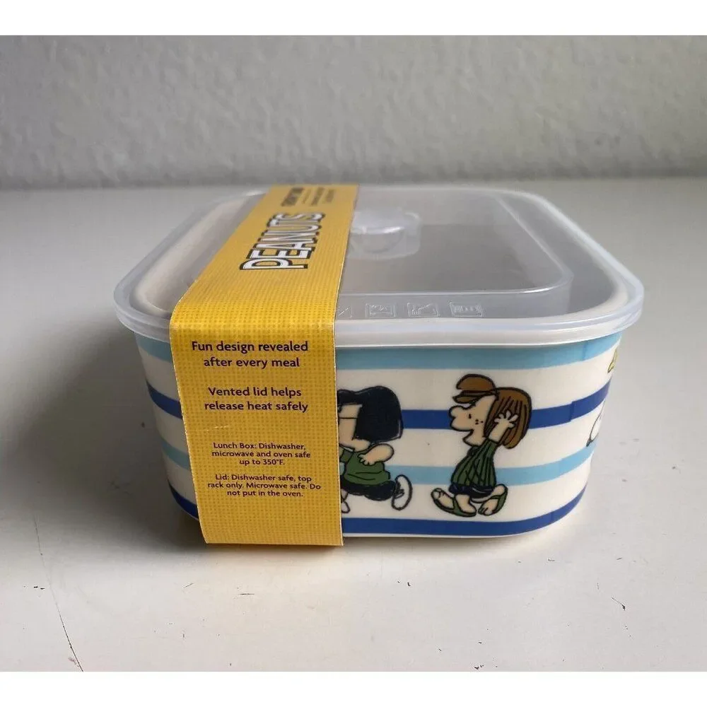 Peanuts Snoopy & The Gang CHOW‎ TIME 32 oz Stoneware Bento Box Pressure Lid NEW